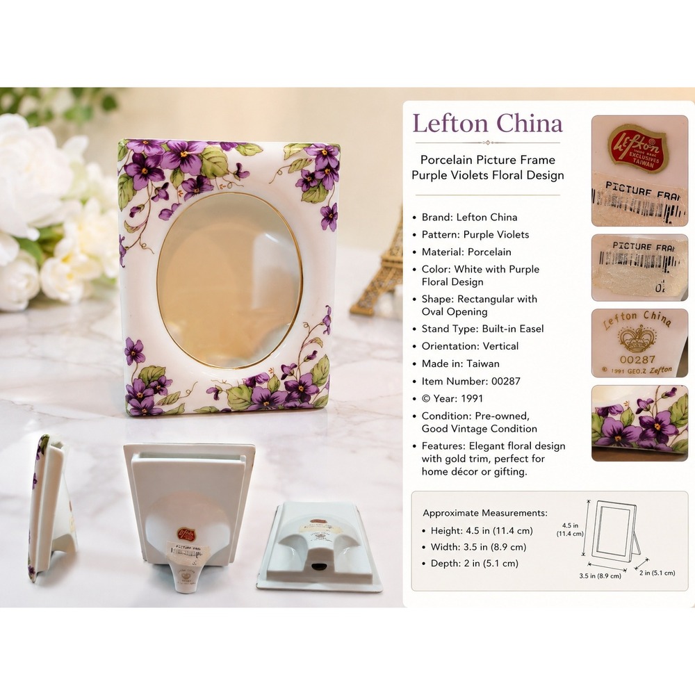 Vintage Lefton China Purple Violets Porcelain Picture Frame 00287 1991 Floral